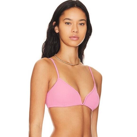 NWT l*space Helena Bikini Top Guava Pink sz L Revolve V-Wire Bralette Summer - Picture 1 of 9